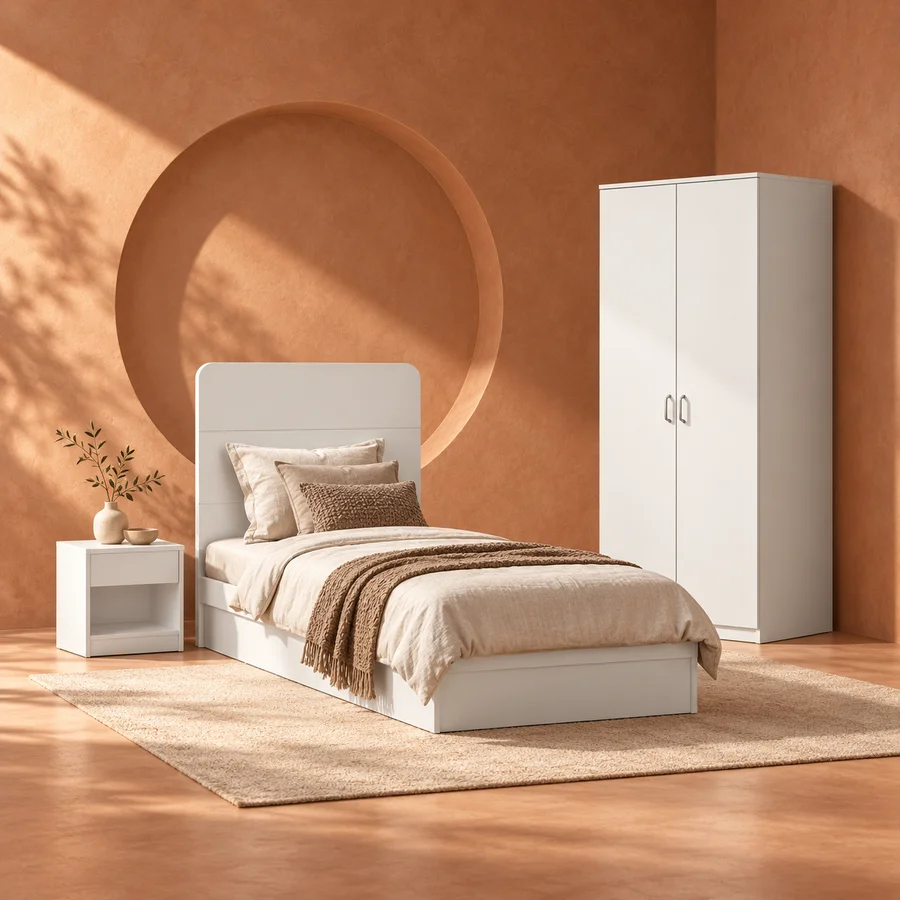 BNF Bedroom Set 2D Single White (3 PCs)