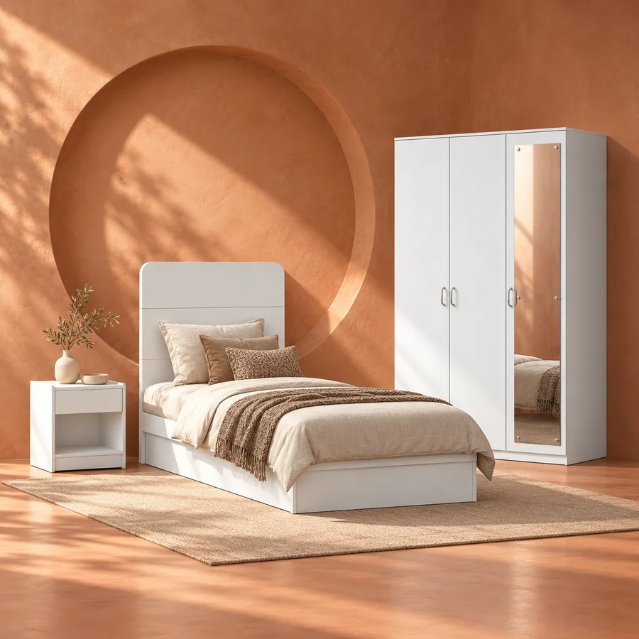 BNF Bedroom Set 3D Single White (3 PCs) 