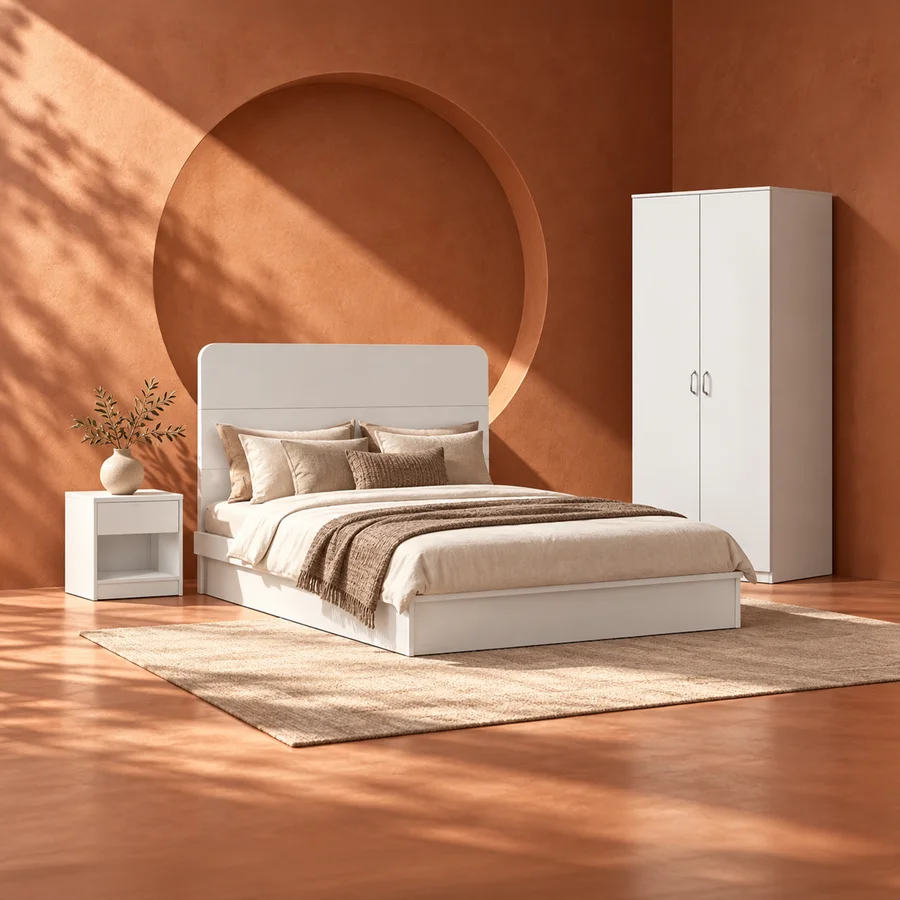 BNF Bedroom Set 2D Double White (3 PCs)