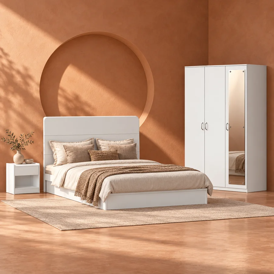 BF Bedroom Set 3D Queen White (3 PCs)