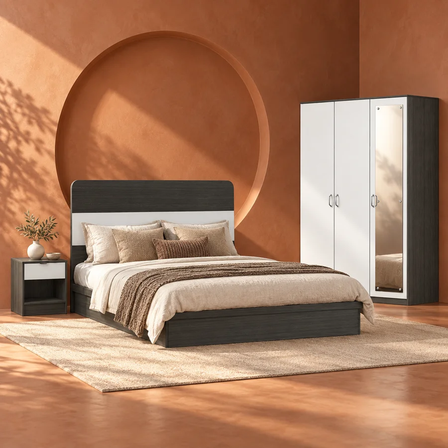 BNF Bedroom Set 3D Queen Oak (3 PCs)