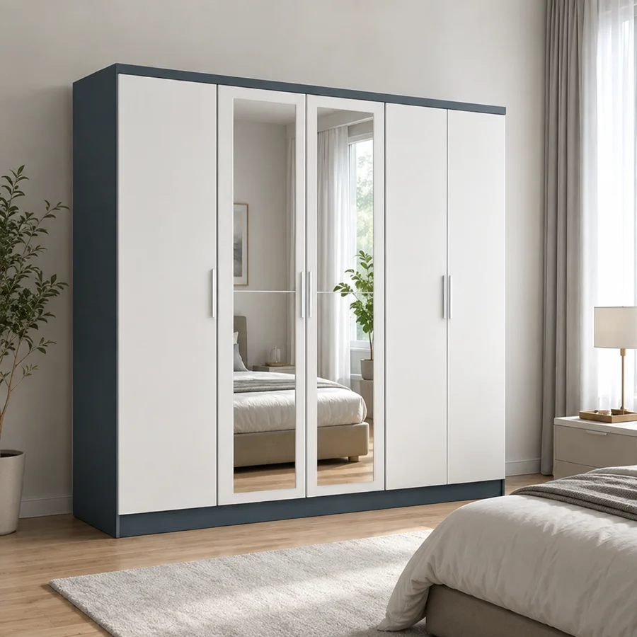 ORC 5 Door Wardrobe Grey-white With Mirror