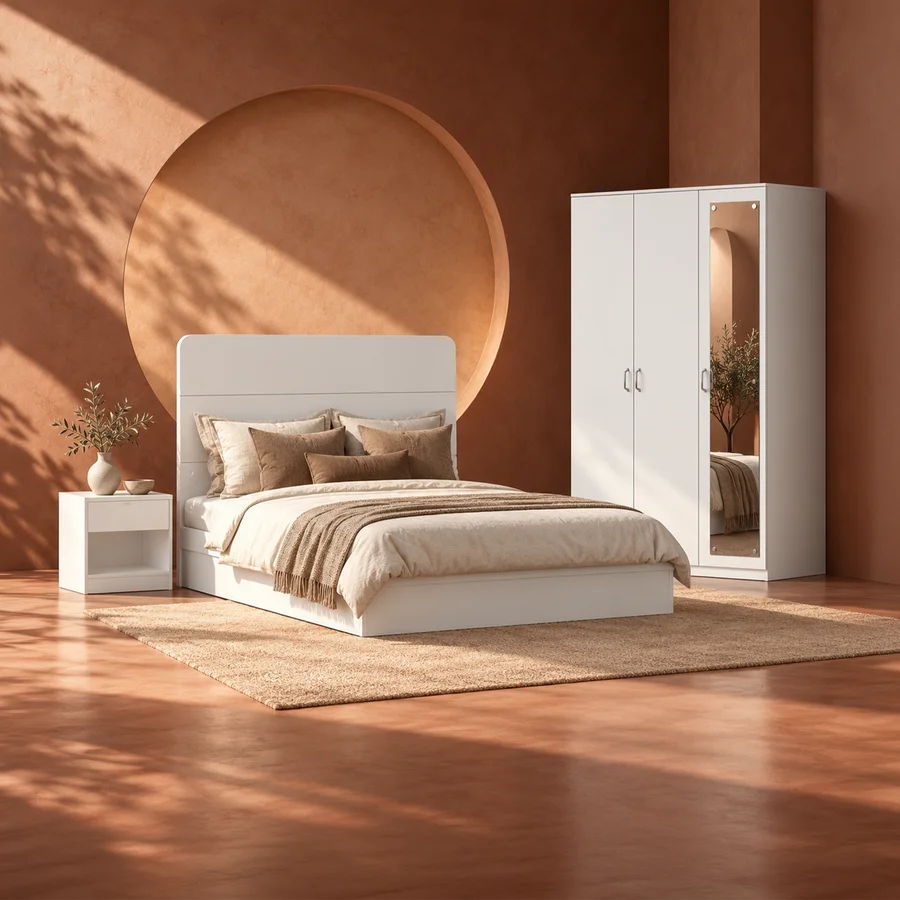 BNF Bedroom Set 3D Double White (3 PCs)